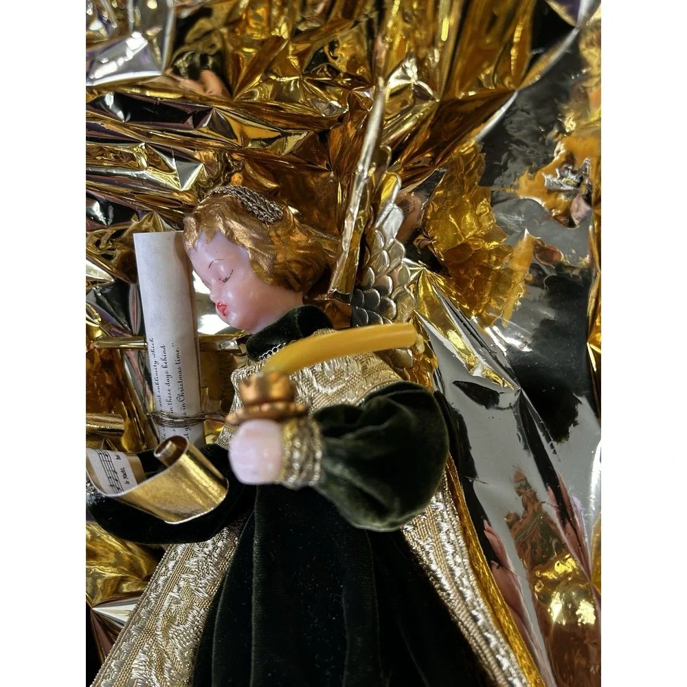 Vintage 1948 German Koestel Wax Angel In Green Dress 7